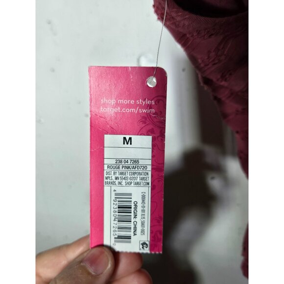 Xhilaration Womens Pink Floral Eyelet Lace One Piece Swimsuit Size Medium Boho - Picture 9 of 14